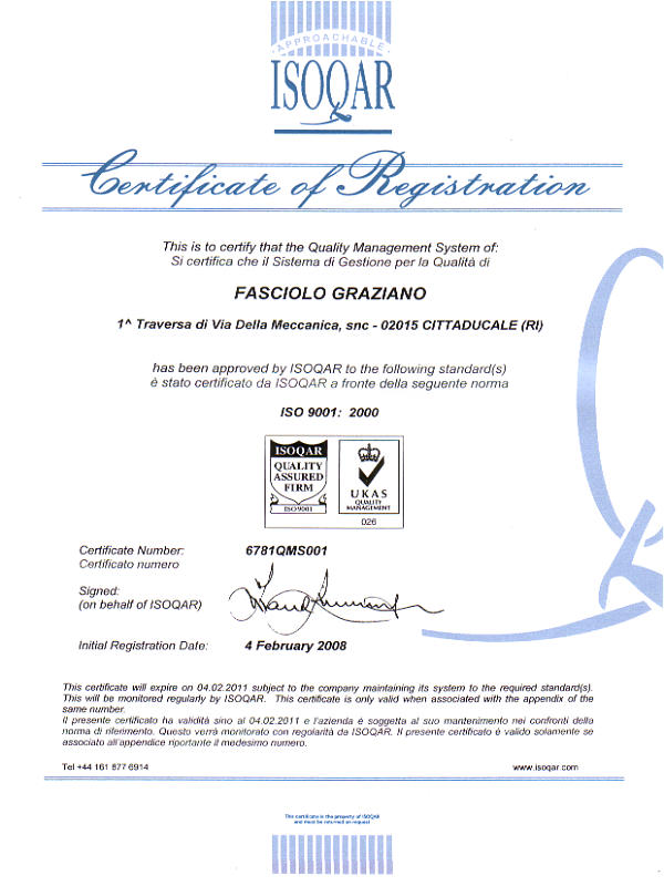 Certificato ISO QAR